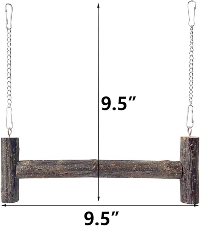 Natural Wood Parakeet Swing Toy, Cockatiel, Lovebird, Budgie Wooden Perch Stand, Small and Medium Bird Cage Accessories (Large)