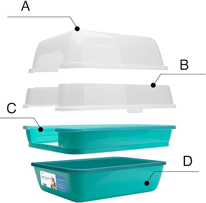 Petfamily Cat Litter Box, Large Foldable Jumbo Hooded Cat Litter Box with Transparent Lid (Teal)