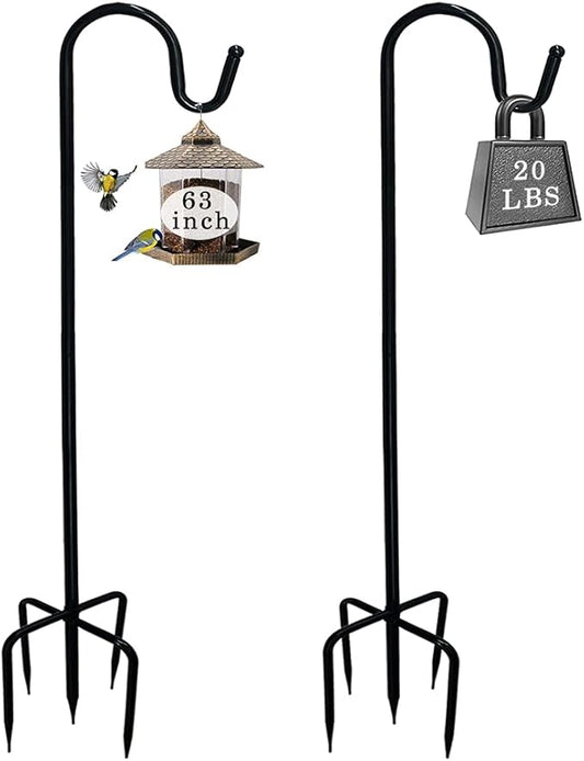 Adjustable Shepherds Hook with 5 Prong Base,63 Inch Tall Heavy Duty Hanging Stakes for Plant Bird Feeder Solar Light Plant Hanger for Outdoor Garden Wedding Decor,Matte Black(2 Packs)