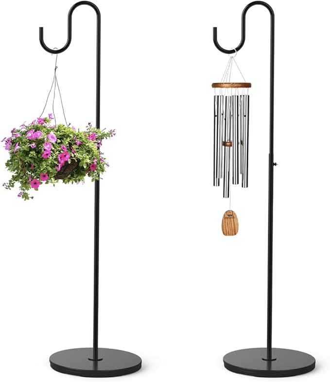 2 Pack 33" - 59" Adjustable Shepherds Hooks Stand, Hanging Wind Chimes, Hummingbird Feeders, Lanterns, Plants and Wreath, Suitable for Outdoor Indoor, Holds Up to 16 LBS