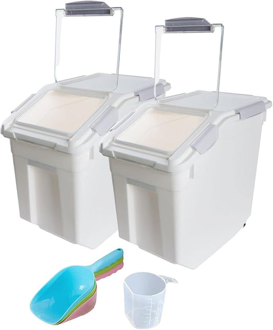 Saim Large Flour & Food Storage Container 25LB, Rice Dispenser & Dog Food Container with Lid, BPA Free Plastic for Rice, Flour, Dry Food Organization Cat Food Bin Bulk on wheels (Gray)