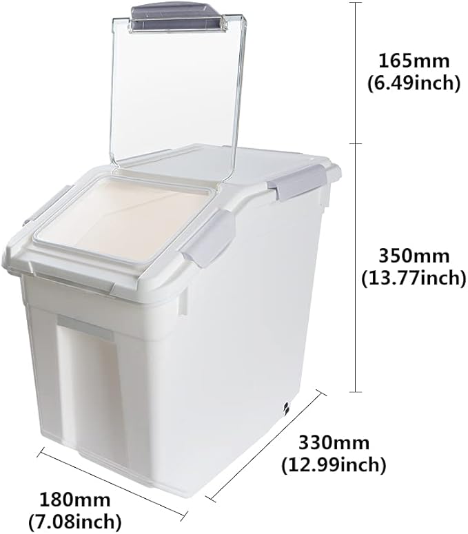 Saim Large Flour & Food Storage Container 25LB, Rice Dispenser & Dog Food Container with Lid, BPA Free Plastic for Rice, Flour, Dry Food Organization Cat Food Bin Bulk on wheels (Gray)