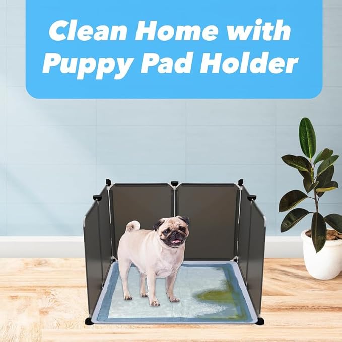 TidyFriend Litter Box Splash Guard, Litter Box Pee Shields for Dogs, Easy to Clean Indoor Dog Fence with Puppy Pee Pad Holder Tray Fits for 24” x 24” Peepads