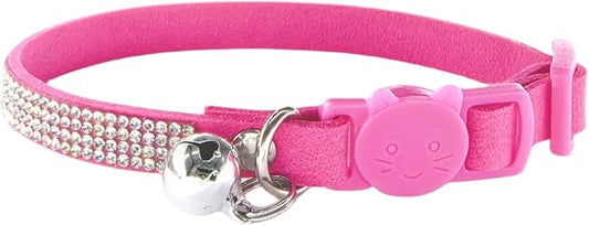 Rhinestone Cat Collar Breakaway Safety Buckle with Bell, Adjustable Diamond Girl Boy Kitty Cute Comfy Collar for Kitten Small Pets Rabbits, 7.5"-11" Hotpink
