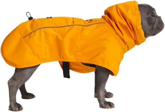 Spark Paws Dog Raincoat, Waterproof Windproof Rain Jacket, for Small Medium Large Extra Large Dogs, Reflective Breathable Full-Body Coverage Dry Suit - Mustard Yellow - L
