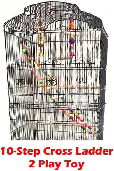 65-Inch Large Flight Bird Cage with Toys and 10-Step Play Ladder for Cockatiel Parakeet Finch Budgie Lovebird Canary Finch Pet Bird Cage with Rolling Removable Rolling Stand