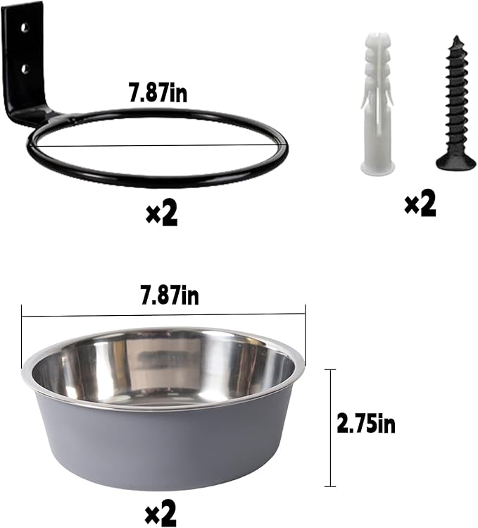 Wall Mounted Dog Bowls-2 * 48 Oz, Stainless-Steel Raised Adjustable Height Dog Food and Water Bowls, Elevated Pet Comfort Feeding Bowl for Medium Large Dogs Cats