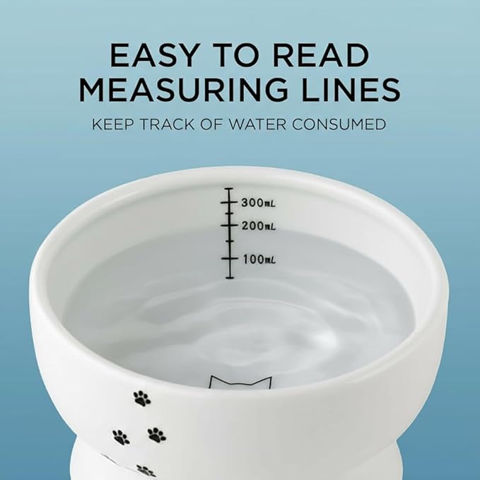 Necoichi Elevated Cat Water Bowl – Ceramic Raised Cat Bowl, Prevents Neck & Whisker Fatigue – Dishwasher & Microwave Safe – Pet Water Bowl for Cats (Cat, Regular)