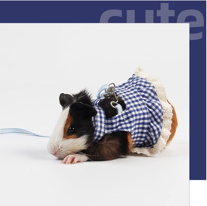 Guinea Pig Harness and Leash Plaid Hamster Harness, Adjustable Ferret Harness and Leash Set No Pulling Walking Vest for Ferret Chinchilla and Similar Small Animals (Small,Blue)
