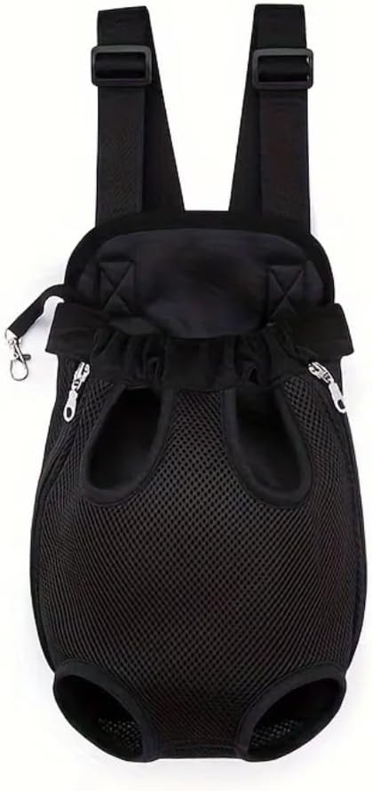 Pet Dog Carrier Backpack, Portable Breathable Mesh Chest Carrier, Polyester Woven Double Shoulder Pet Bag for Outdoor Adventures (Black, Medium)