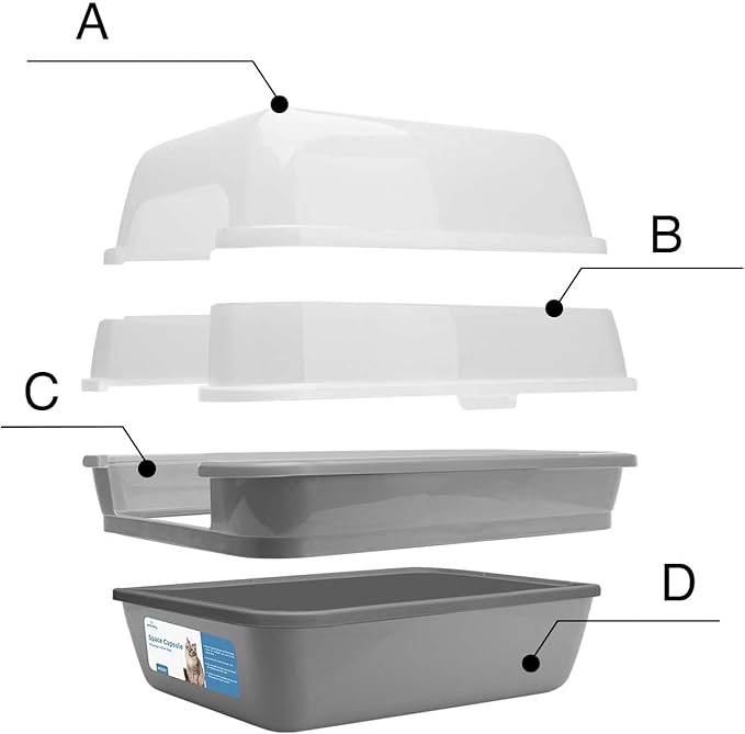 Petfamily Cat Litter Box, Large Foldable Jumbo Hooded with Transparent Lid,Grey