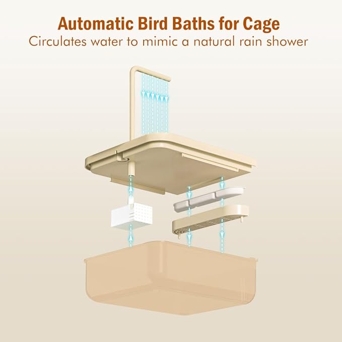 Bird Bath for Cage, Automatic Parakeet Bath with Pump, Indoor Bird Shower with Running Water, Filter, Bird Cage Accessory for Pet Birds, Lovebirds, Finches, Cockatiel