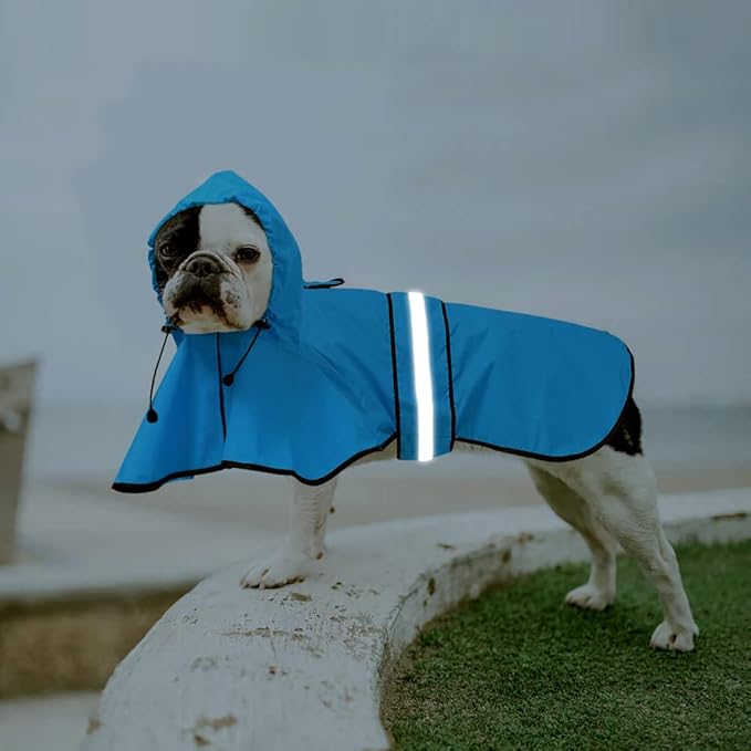 Waterproof Reflective Dog Rain Coat - Adjustable Puppy Rain Jacket Poncho, Lightweight Dog Hooded Pet Raincoat for Small to X- Large Dogs and Puppies (Blue, Medium)