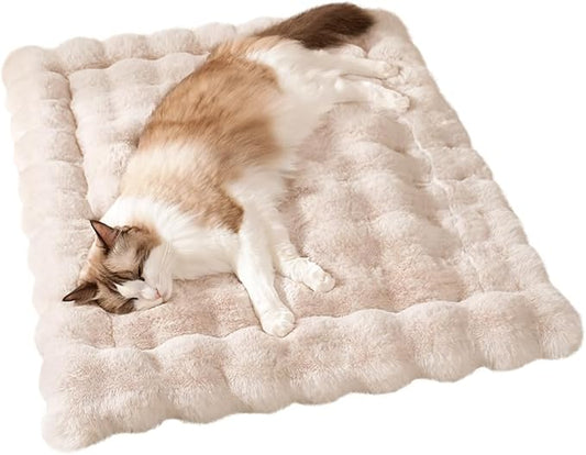 Cat Beds for Indoor Cats Faux Fur Pet Pad Mat Plush Kitten Bed with Non-Slip Bottom for Carriers/Couch Dog & Puppy Friendly 35 x 27 Inch X-Large White