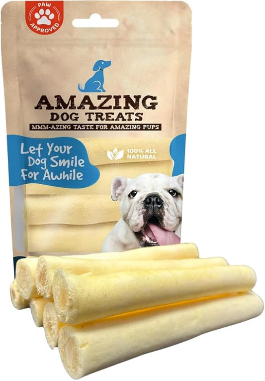 Amazing Dog Treats - 6 Inch Cow Tail Dog Chew- Thick - (20 Pcs/Pack) - Premium Quality - Sourced from Grass Fed Cattle - Long Lasting Dog Chew- Rawhide Alternative