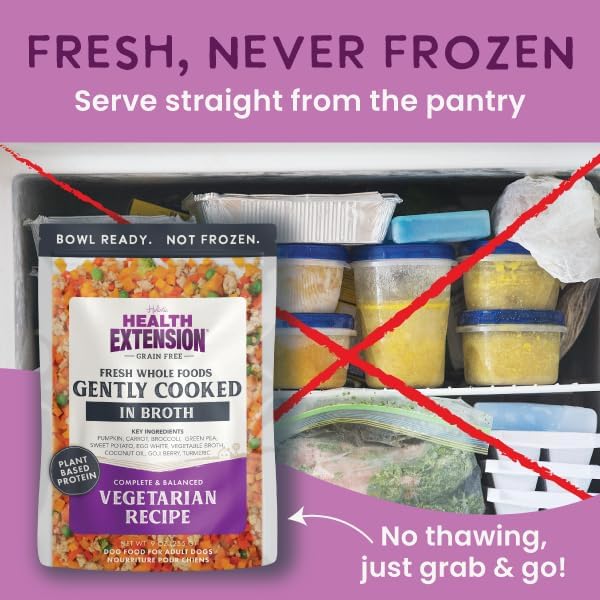 Health Extension Gently Cooked Grain-Free Vegetarian Formula Dog Food, Human-Grade & Shelf-Stable with Superfoods, Supports Digestion, Immunity, Skin & Coat, 9 oz Pouch (Pack of 5)