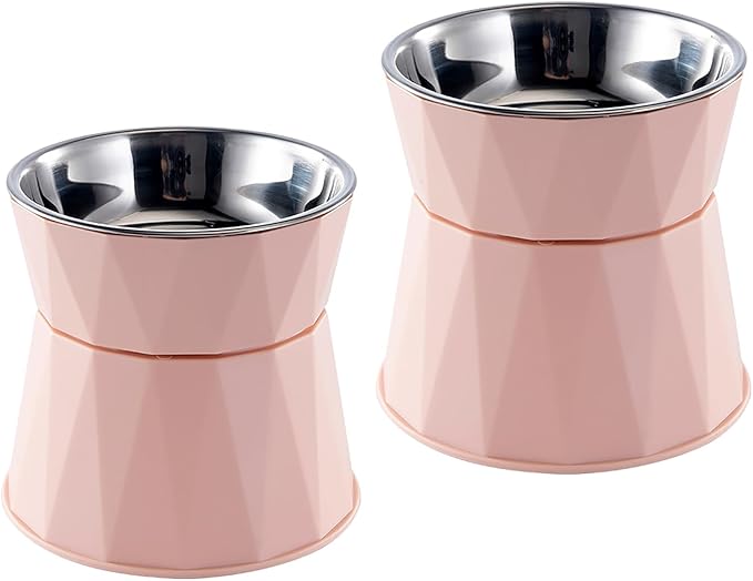 Elevated Cat Bowls for Food and Water 2Pcs, Raised Cat Food Bowls Beneficial for Digestion, Resonable Height, Whisker-Relief, Easy to Clean, 13oz(Pink)