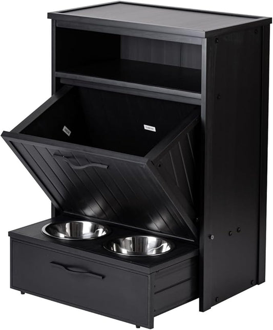 New Age Pet® ECOFLEX® Dog Food Pantry with 2 Stainless Steel Bowls - Moisture Resistant Wood Plastic Composite Pet Feeding Station, Holds 25 lbs of Food, Easy Assembly, 7.7" Drawer Height