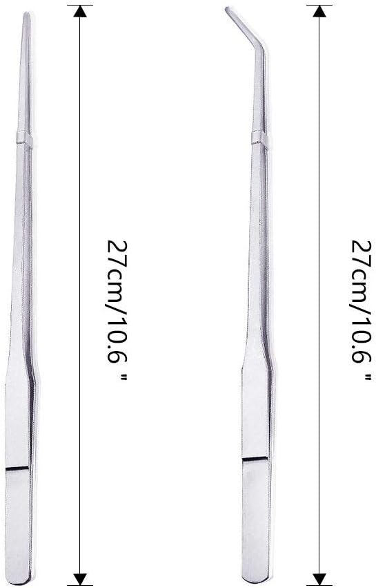 Feeding Tongs 2pcs Stainless Steel Aquarium Long Tweezers 27cm/10.6 inches Straight Curved Tweezers for Fish Tank Aquatic Plants Reptile Lizard Gecko Snake Spider Bird