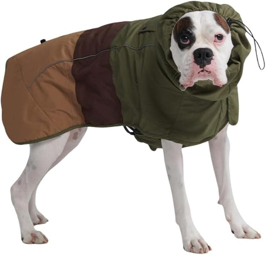 Spark Paws Dog Raincoat, Waterproof Windproof Rain Jacket, for Small Medium Large Extra Large Dogs, Reflective Breathable Full-Body Coverage Dry Suit - Green Brown Tan, 3XL