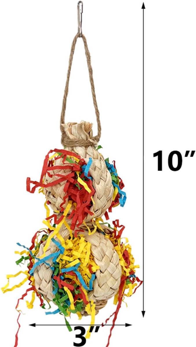 2PCS Bird Foraging Toys, Parrot Shredding Chewing Shredder Hanging Toys, Parakeets Shredded Paper Bird Cage Accessories Toy for Small Parrots, Conures, Love Birds, Cockatiels