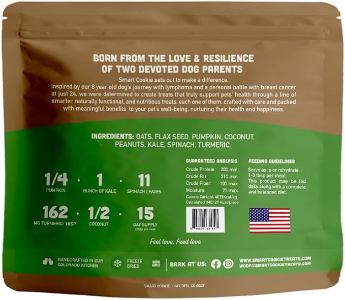Smart Cookie Natural Dog Food Topper - Veggie - Dog Meal Mixer for All Ages - Vegan Food Topper for Picky Eaters and Boosting Nutrition - Non GMO, Made in The USA - 7 oz Bag (15 Day Supply)