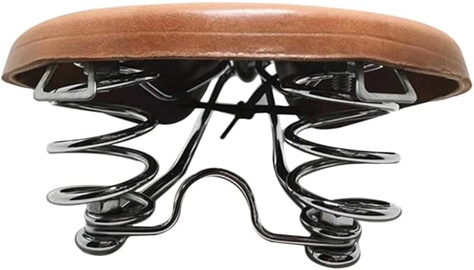 UNISTRENGH English Vintage Bicycle Saddle Touring City Saddle Comfortable Comfort Leather Bicycle Seat with Spring Rivets for Women Men