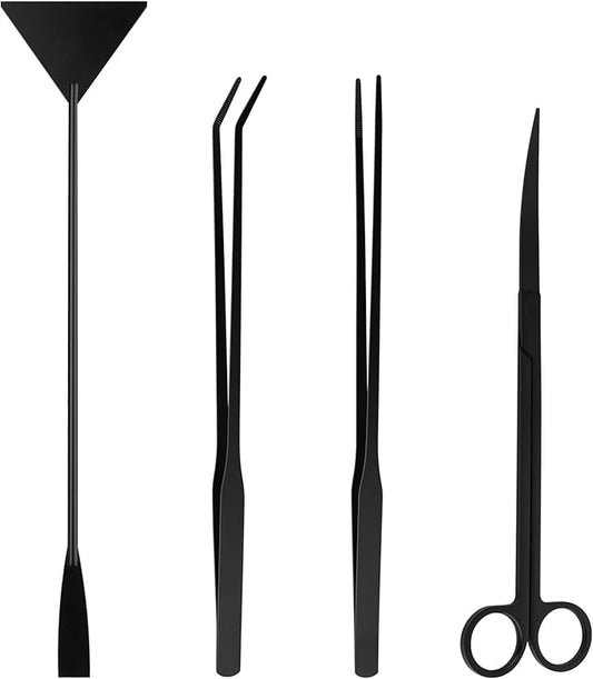 Tifanso Aquarium Aquascape Tools Kit - 4 in 1 Terrarium Decor Supplies with Long Tweezers Feeding Tongs, Aquarium Scissors, Algae Scraper, Live Fish Plants Tank Accessories Cleaning Trimming Kit