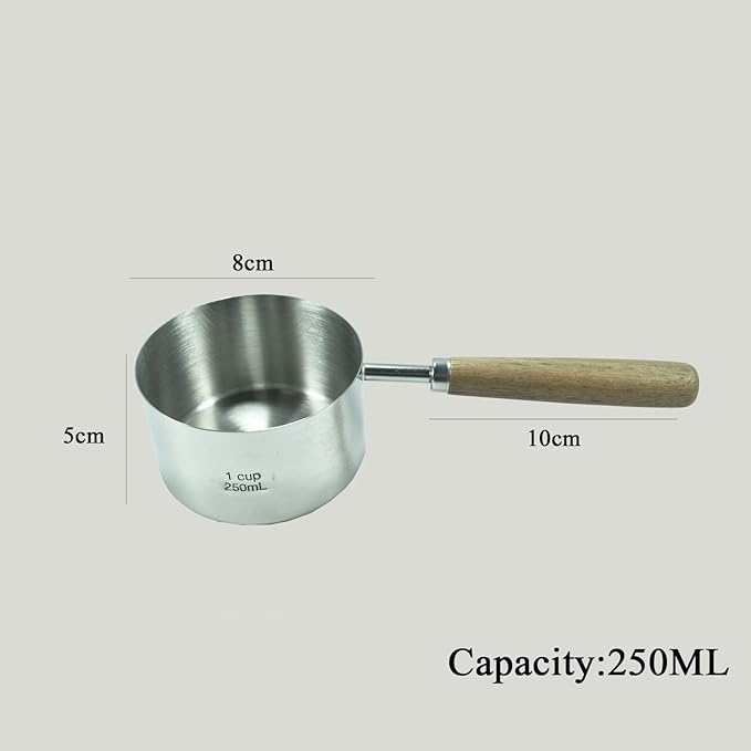 1 Cup Stainless Steel Dog Cat Food Measuring Scoop for Dry and Wet Food, Accurate Measurement for Rice, Flour, Grain (Long Handle Silver)