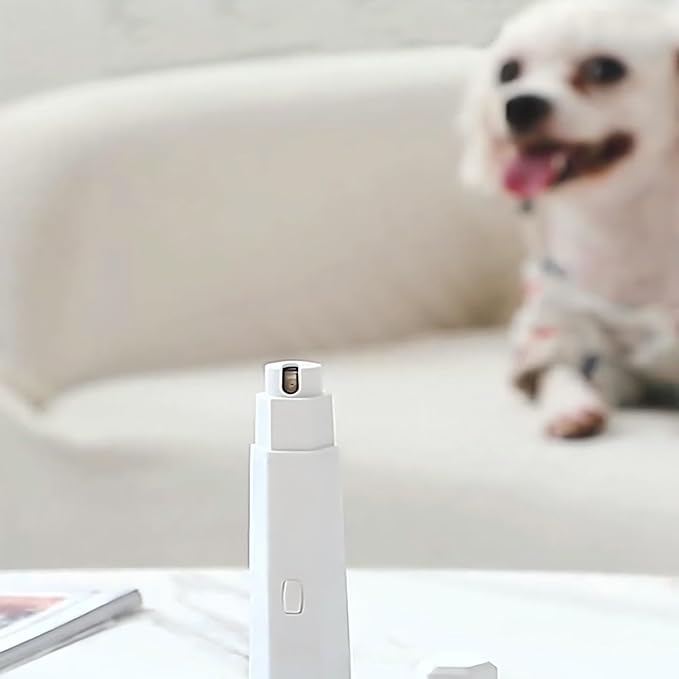 Quiet Rechargeable Pet Nail Grinder - Dog Nail Clippers and Grinder - with LED Lights and Quick Sensor, Diamond-Tip Dust Collector, Suitable for Large Dogs, Small Cats, and Rabbits (White)