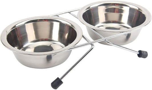 Elevated Dog Cat Food and Water Bowls, Stainless Steel Raised Pet Dish Feeder Retro Iron Elevated Stand for Dogs and Cats (Medium)