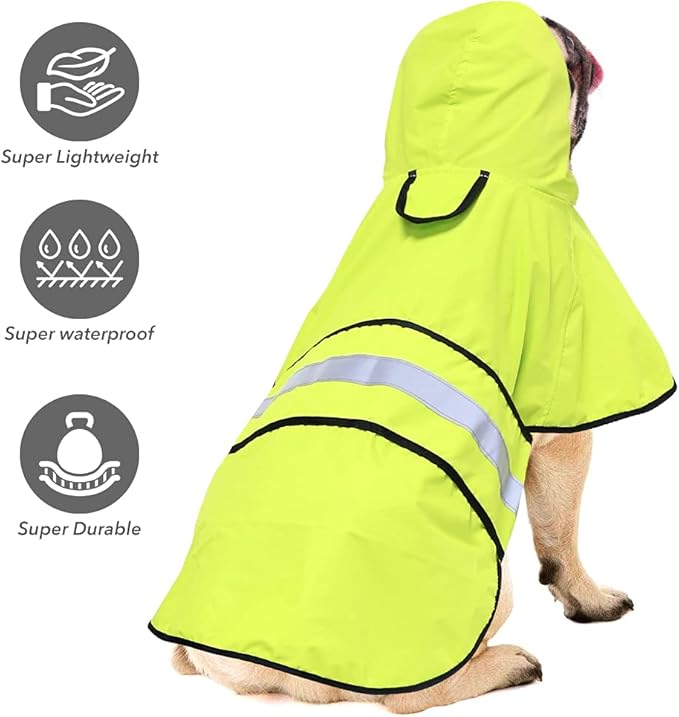Waterproof Puppy Rain Jacket - Adjustable Reflective Dog Raincoat, Lightweight Dog Hooded Slicker Poncho Raincoats for Small to X- Large Dogs and Puppies (Neon Green, Small)