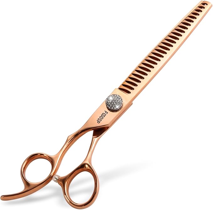 Left Handed Professional Chunkers Dog Grooming Scissors 7.5'' Rose Gold Titanium Thinning Shears for Large Dogs Poodle Pet Grooming Shears Japanese 440C 70% Thinning Rate 26 Teeth(7.5,Chunker)