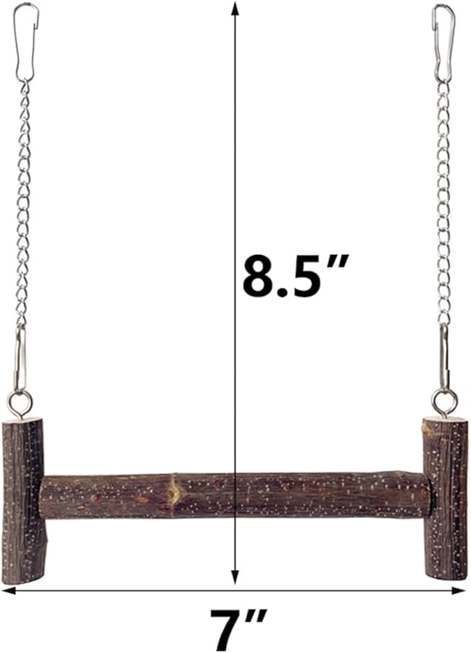 Natural Wood Parakeet Swing Toy, Cockatiel, Lovebird, Budgie Wooden Perch Stand, Small and Medium Bird Cage Accessories (Small)