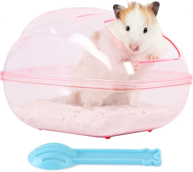 BUCATSTATE Hamster Sand Bath Kit Hamster Sand Bath Container Large Transparent Toilet with Scoop Set Dwarf Hamster Accessory for Small Animals(Pink, Large)