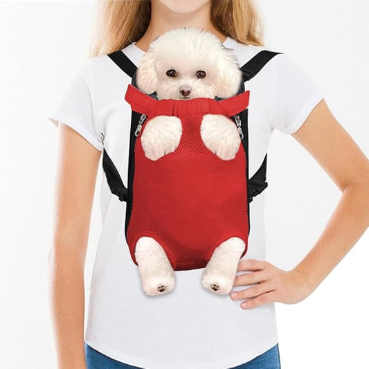 FEimaX Dog Carrier Backpack Pet Legs Out Front Cat Travel Bag, Adjustable Puppy Backpacks Carriers Hands-Free for Small Medium Dogs Cats Hiking Traveling Camping Daily Walking (X-Large, Red)