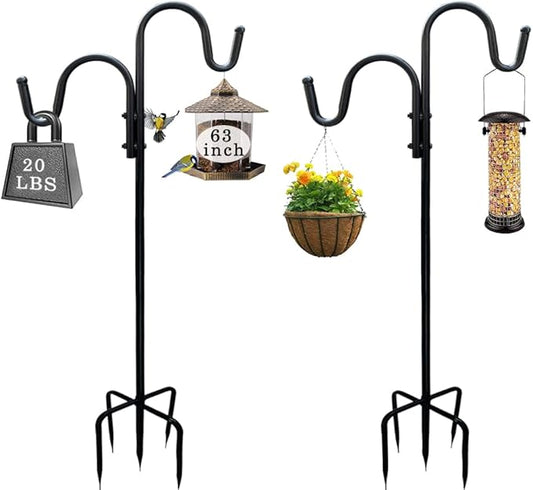 Adjustable Double Shepherds Hook,63 Inch Tall Heavy Duty Hanging Stakes Two Sided Garden Pole for Bird-Feeder Lantern Plant-Hook Garden-Stake,Plant Stand Hanger for Outdoor Wedding Decor