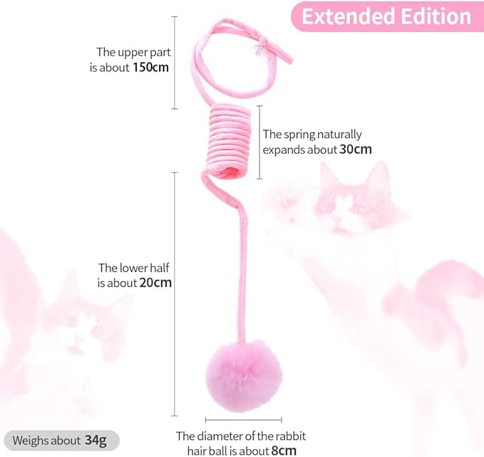 Hanging Plush Cat Toy Ball, Interactive Cat Toys for Indoor Cats with Bell, Cat Springs to Keep Them Busy/Reduce Boredom, 80 Inch-Upgraded (Blue+Pink)