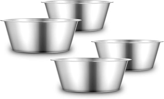 URBUDDIES 1.1 Gallon Extra Large Dog Bowls, 4 Pack, XL Stainless Steel Dog Water Bowls for XLarge Dogs, Polished, Dishwasher Safe, Easy to Clean