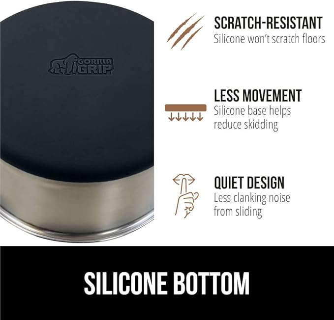 GORILLA GRIP Stainless Steel Metal Dog Bowl, Rubber Base, Heavy Duty Feeding Dish, Food Grade BPA Free, Less Sliding on Floors, Quiet Pet Bowl for Cats and Dogs, Holds 2 Cups (16 fl oz), Black