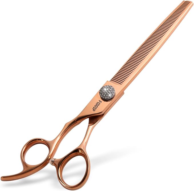 Lefty Thinning Shears for Dogs 66 Teeth 7.5'' Rose Gold Titanium Professional Blending Thinner Scissors for Dog Large Poodle Pet Japan 440C Sharp Left Handed(7.5,Thinner)