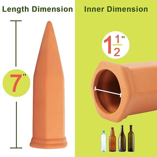 8pcs Terracotta Watering Spikes - Automatic Self Watering Stakes, Plant Watering Devices for Wine Bottles Recycled Bottles, Clay Plant Garden Waterers for Vacations