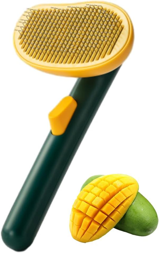 Self-Cleaning Dog & Cat Slicker Brush, Skin Friendly Deshedding Grooming Tool for Long or Short Haired Dogs Cats Rabbits, Dog Shedding Brush with Release Button - Mango