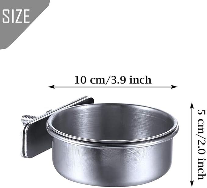 Kathson 2 Pack Bird Feeding Dish Cups, Stainless Steel bird bowls Parrot Feeders Water Cage Bowls with Clamp Holder Bird Feeders for Parakeet Cockatiels Conure Budgies Lovebird Finch and Small Animals