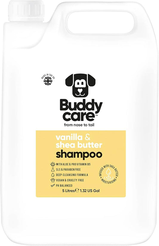 Vanilla & Shea Butter Dog Shampoo by Buddycare | Moisturising Shampoo for Dogs | Vanilla & Shea Butter Scented | with Aloe Vera and Pro Vitamin B5 (169.07oz)