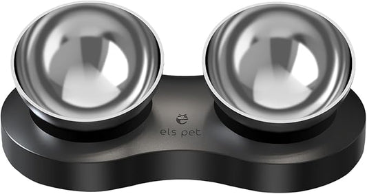 Double Dog Bowl with Stand, Elevated Dog Bowls for Small Medium Dogs & Cats, 2-in-1 Adjustable 0°&15° Tilted Stainless Steel Food Water Bowl Set, Non-Slip No-Spill Feeder for Improved Digestion