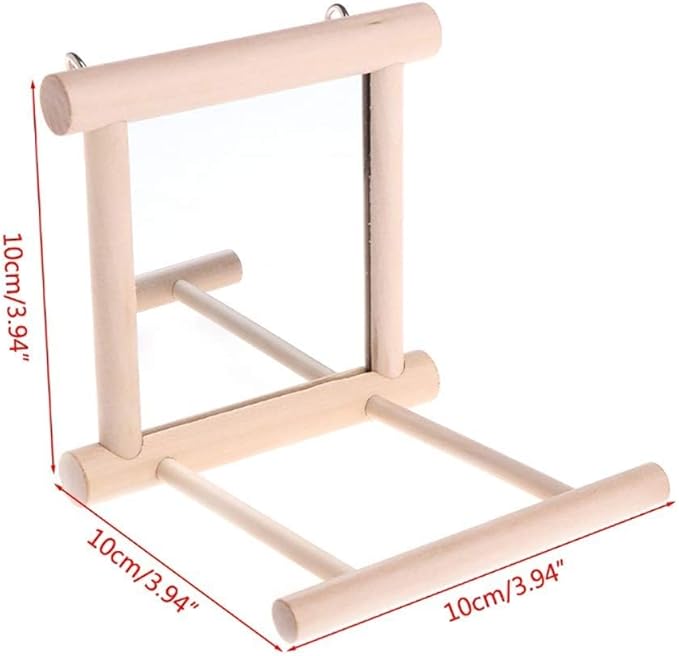 Bird Mirror Wooden Hanging Swing Interactive Play Toys for Small Parrot Budgies Macaw African Grey Parakeet Cockatiel Conure Lovebird Cage Accessories (Bird Mirror Perch Stand-2 PCS)