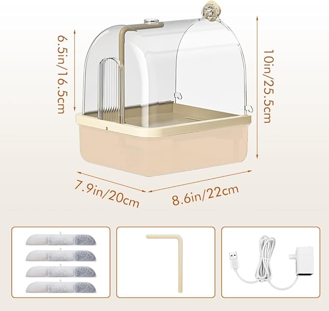 Bird Bath for Cage, Automatic Parakeet Bath with Pump, Indoor Bird Shower with Running Water, Filter, Bird Cage Accessory for Pet Birds, Lovebirds, Finches, Cockatiel