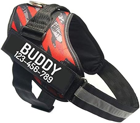 PawPawify Custom No Pull Dog Harness with Name and Phone Number, Heavy Duty Personalized Pet Vest to Prevent Tugging, Pulling, or Choking, Training and Walking (Camouflage Red, S (10-19LBS))