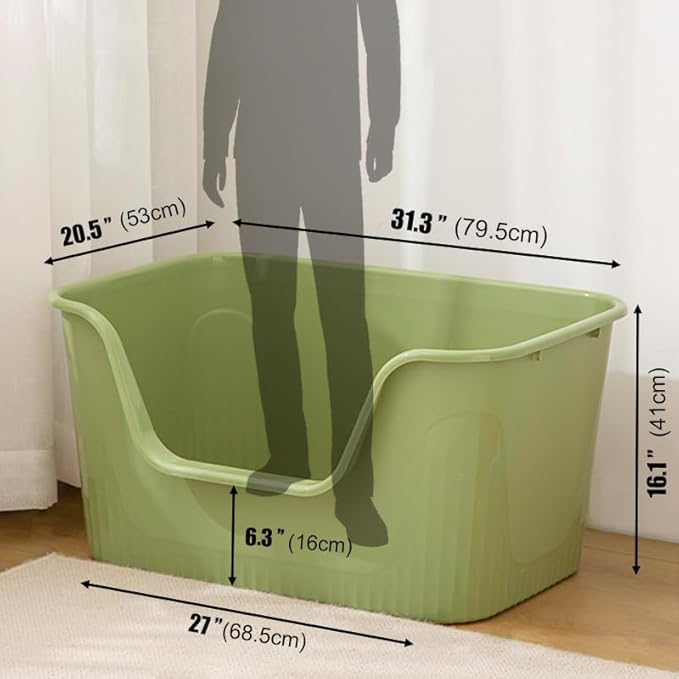 Vealind XXL Cat Litter Box 31''×21''×16'', Extra Large Litter Box for Big Cats or Multiple Cats, Jumbo High Sided Litter Pan, Leak-Proof & Anti-Splashing, Easy Clean & Durable (Green)